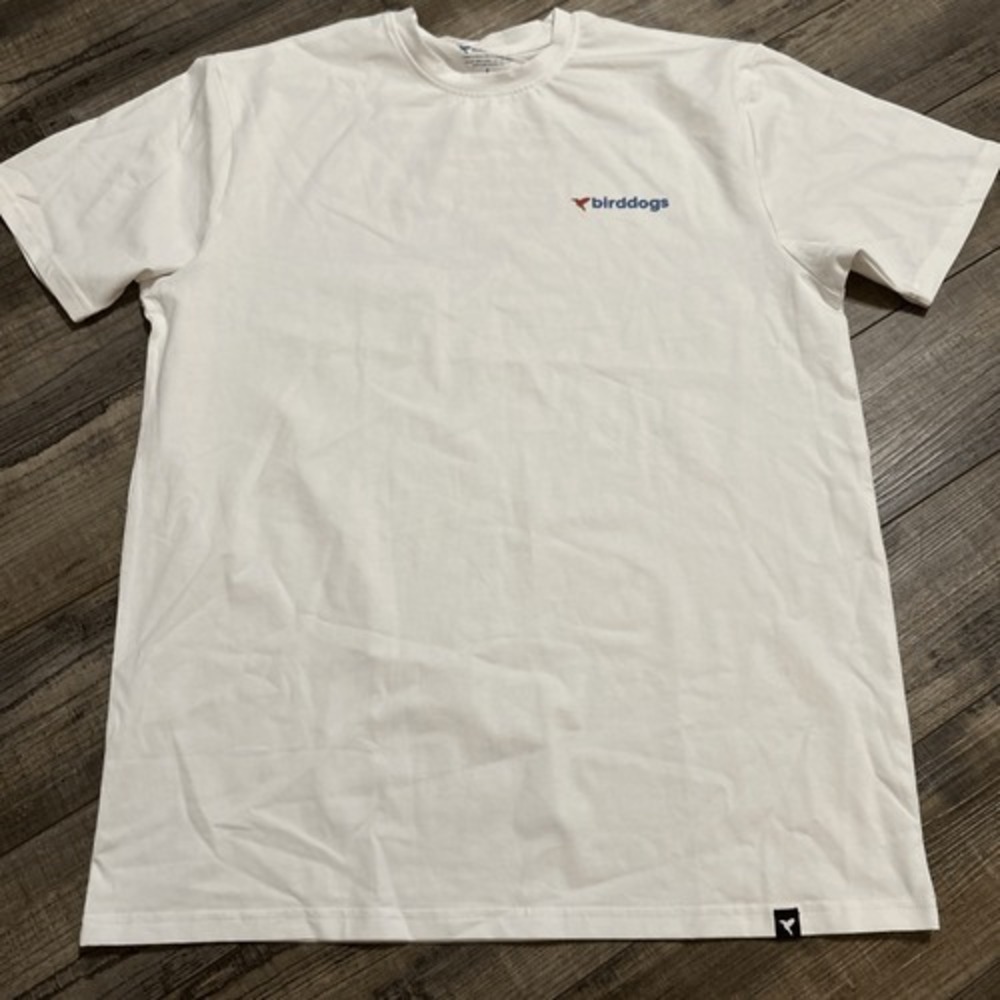 Birddogs Shirt Men's Large White Short Sleeve Crewneck Tee Casual Patriotic